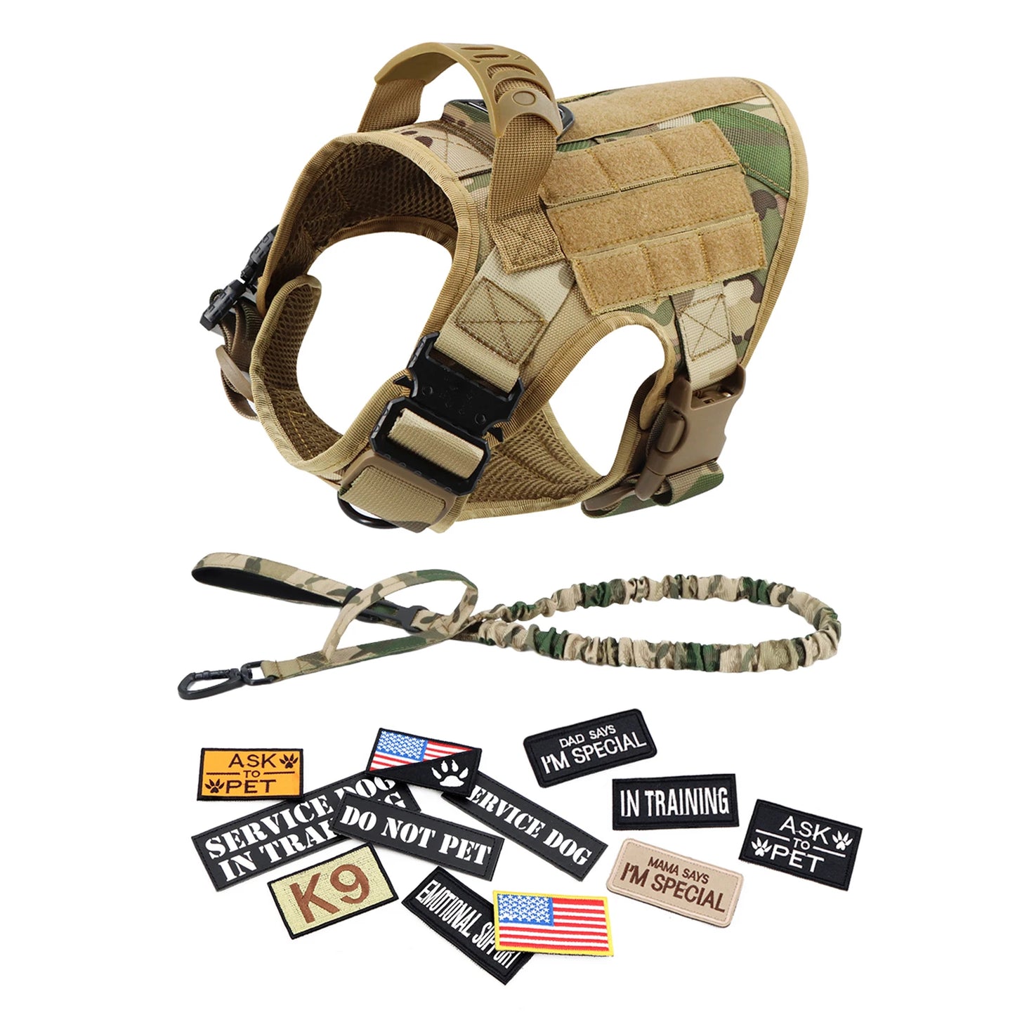 PETRAVEL Military Large Dog Harness Vest With Leash Set