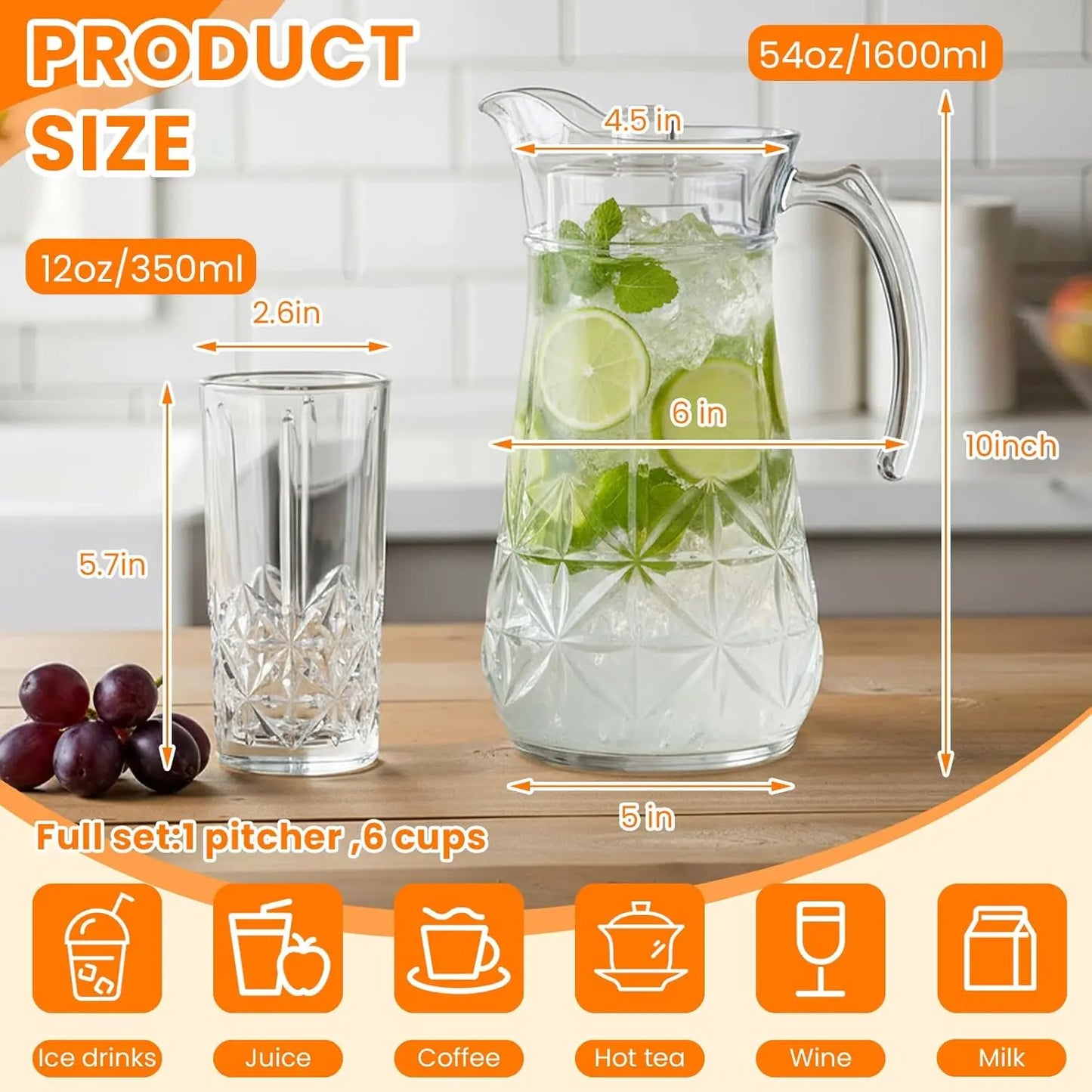 XMSJ Glass Pitcher Drinkware Set With Lid Spout For Juice