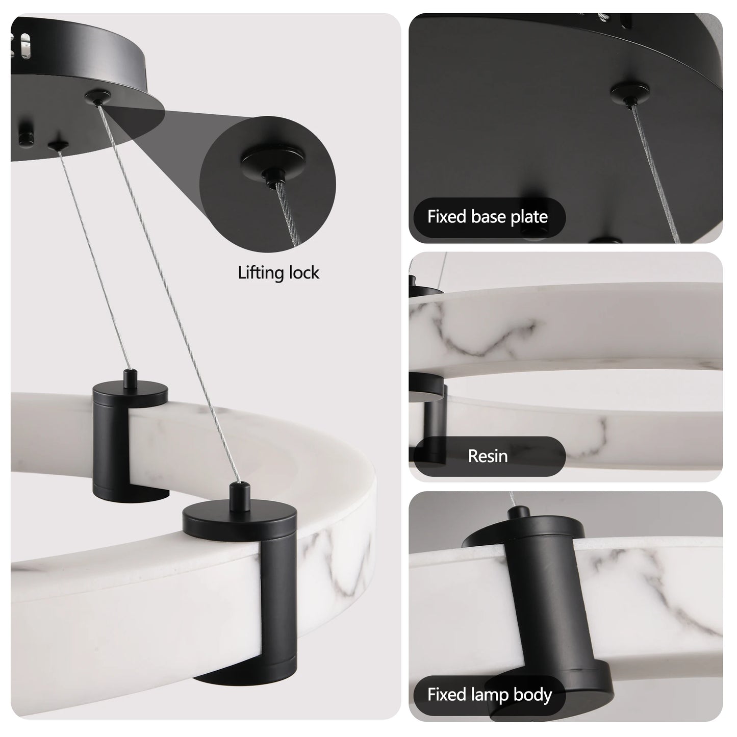 ARLGSITE Modern LED Pendant Light Resin Ring Chandelier