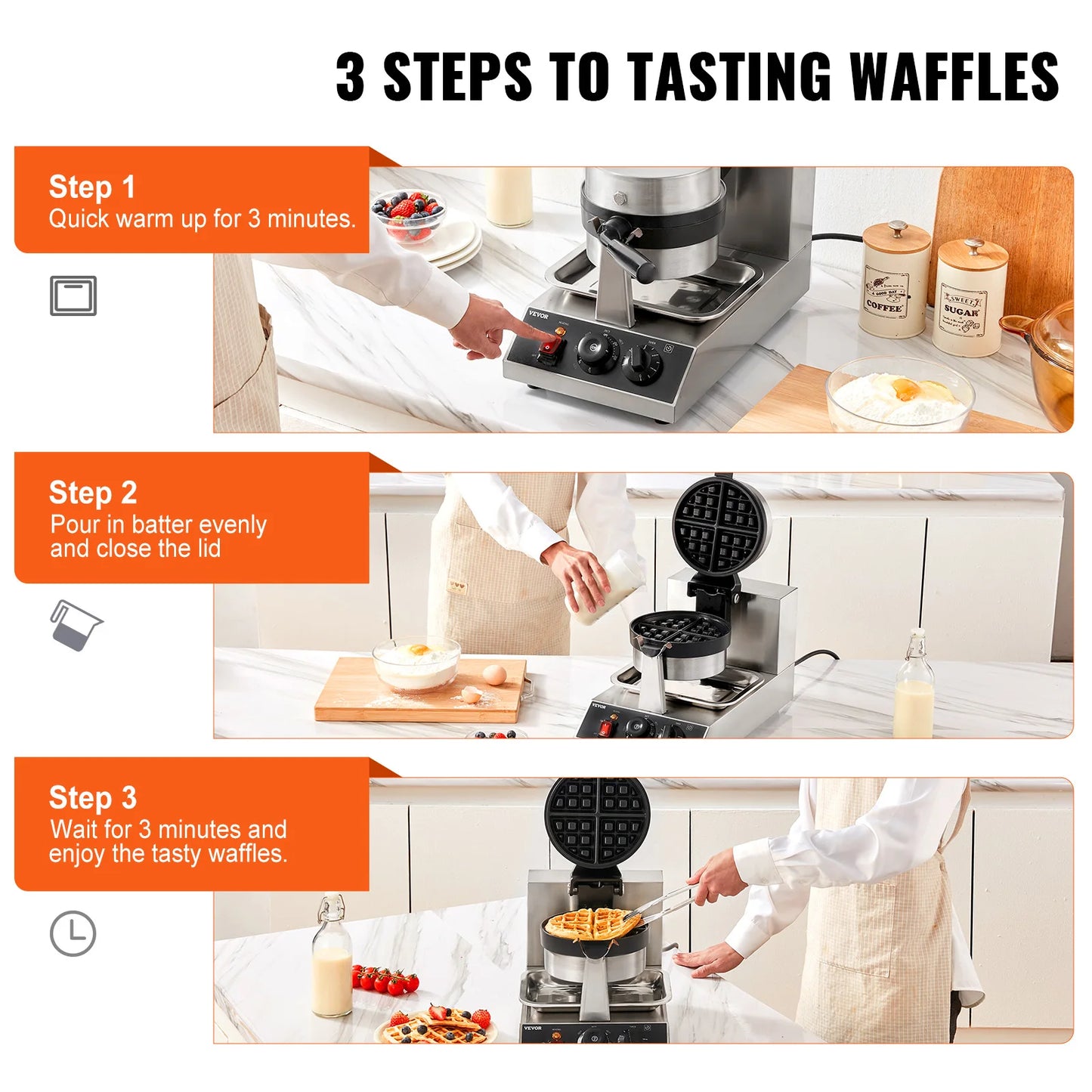 VEVOR SucceBuy Electric Waffle Maker Stainless Steel Nonstick