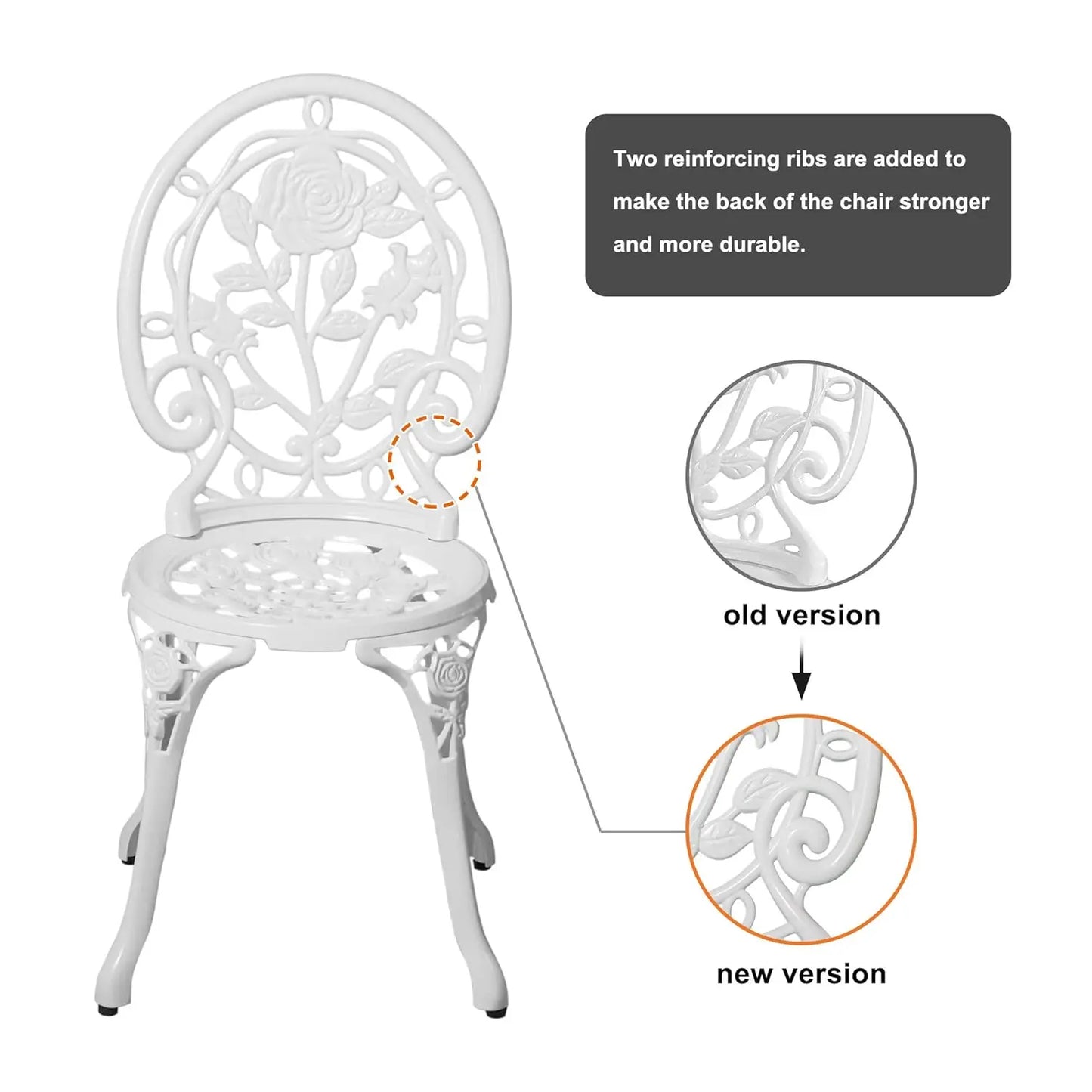 Bistro Table And Chairs Outdoor Patio Set Cast Aluminum Rose Pattern