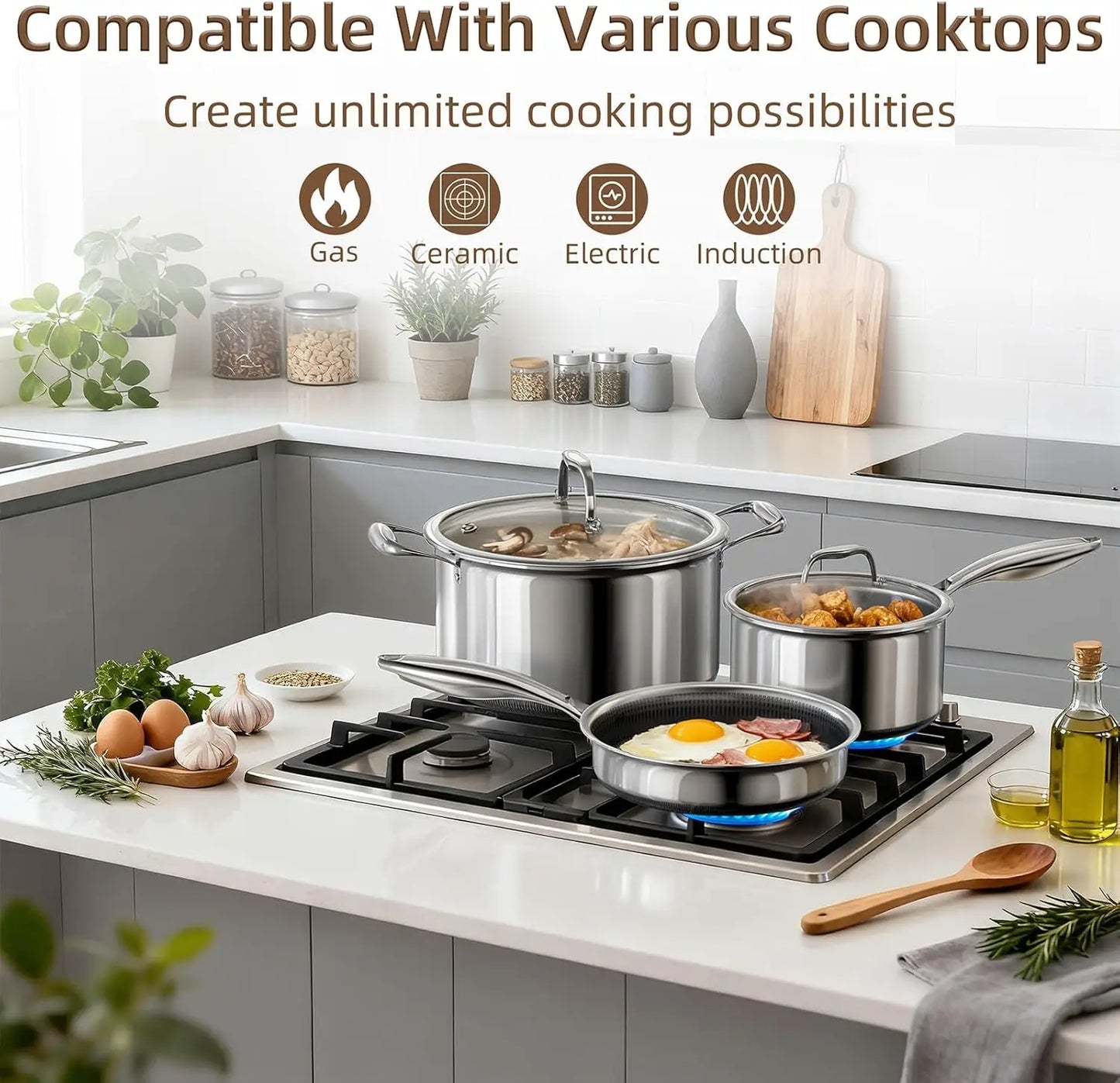 Stainless Steel Cookware Set With Nonstick Coating Induction Oven Safe