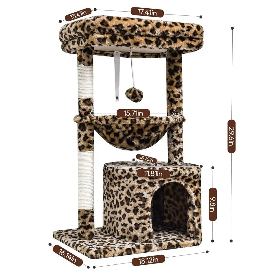 XMSJ Leopard Print Cat Tree Indoor Cat Tower