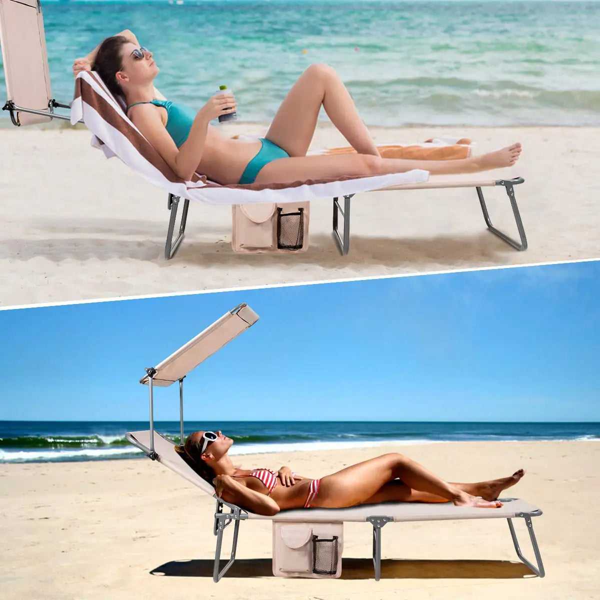 Patio Tanning Chair Chaise Lounge With Shade Canopy And Storage
