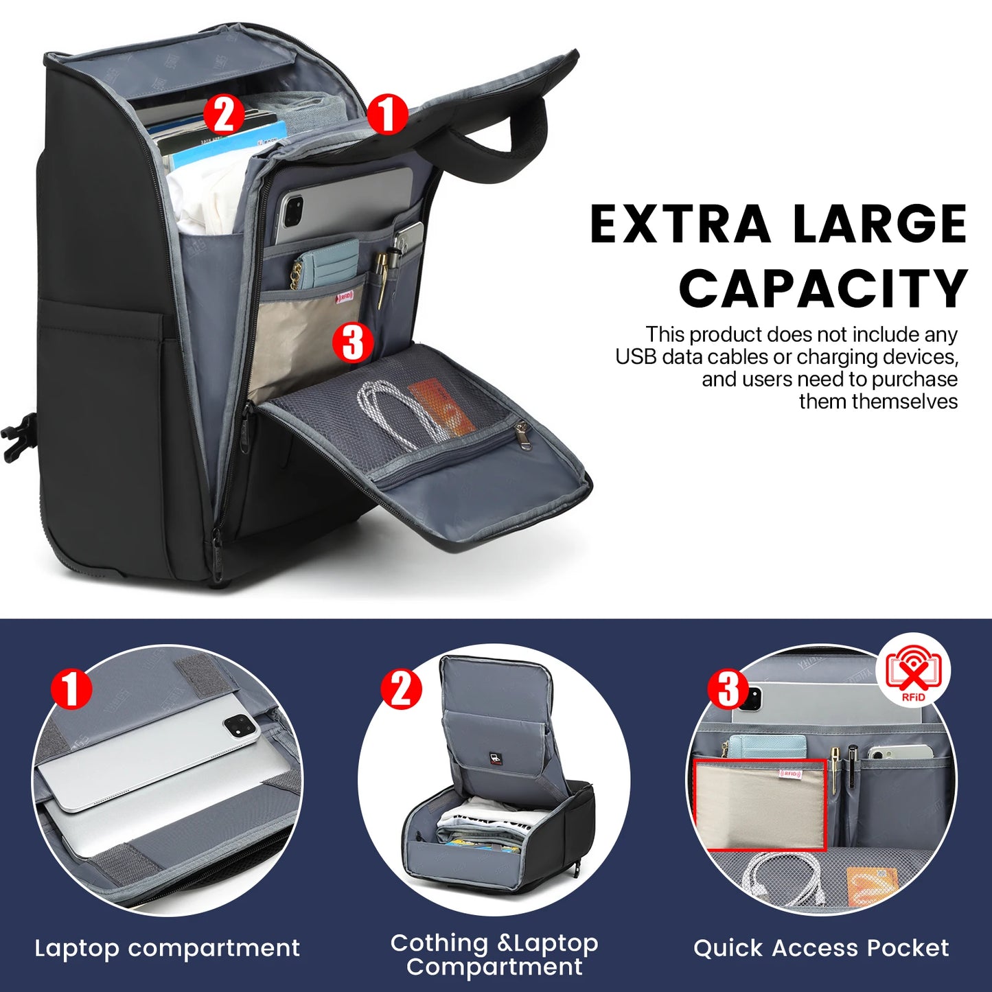 YHGSCN RUCYEN Rolling Backpack Laptop Case Water Resistant USB Luggage