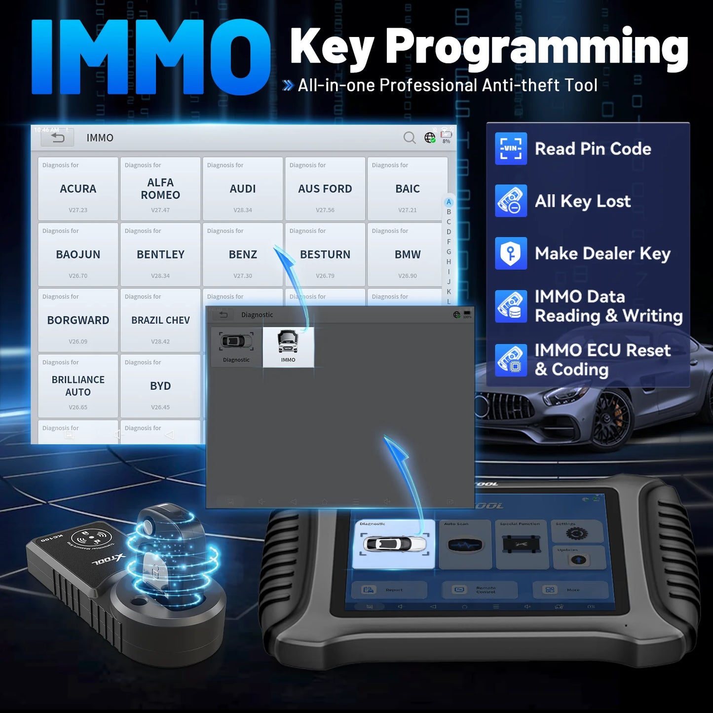 XTOOL X100 PAD3 Elite IMMO Key Programmer KC100 All Keys