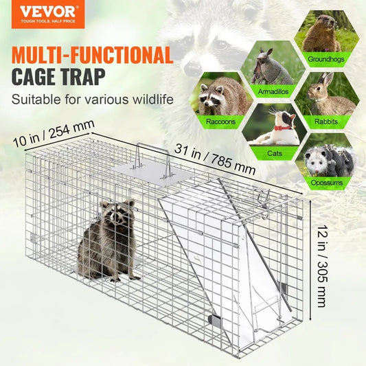 Humane Live Animal Cage Trap For Cats Rabbits Squirrels Raccoons Groundhogs