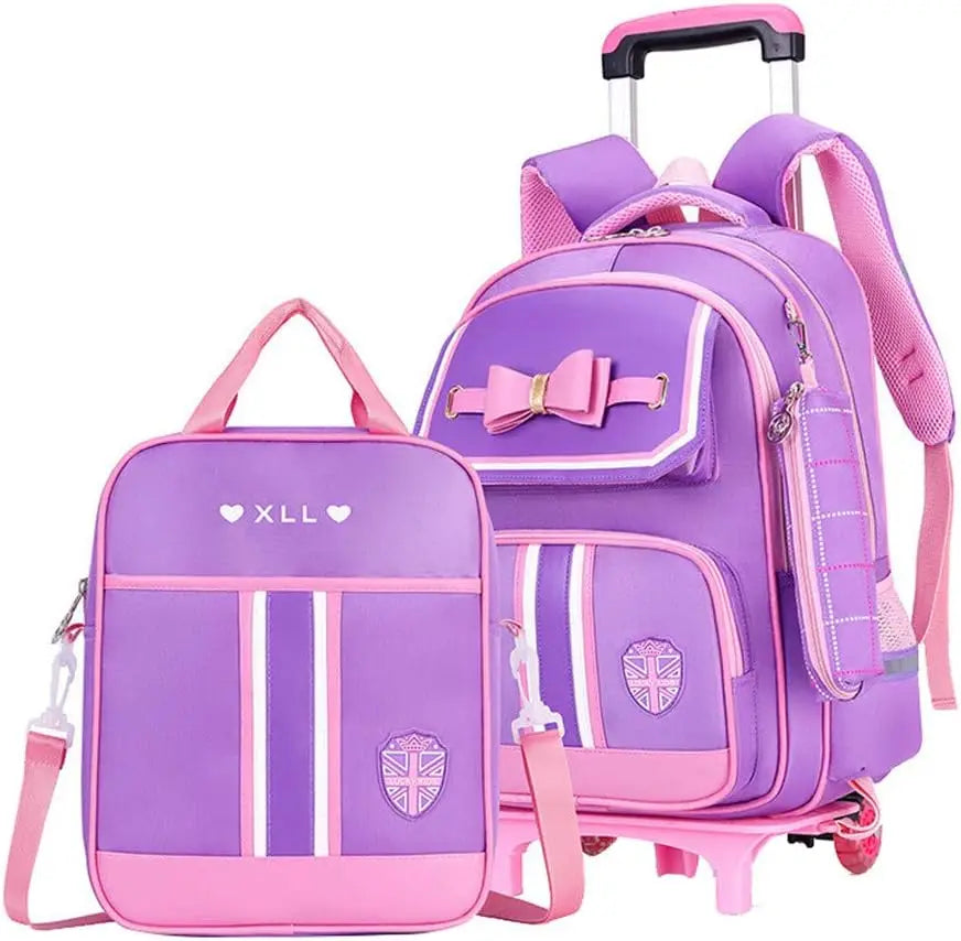 Caster Cute Rolling Backpack for Girls with Wheels Trolley Bookbag