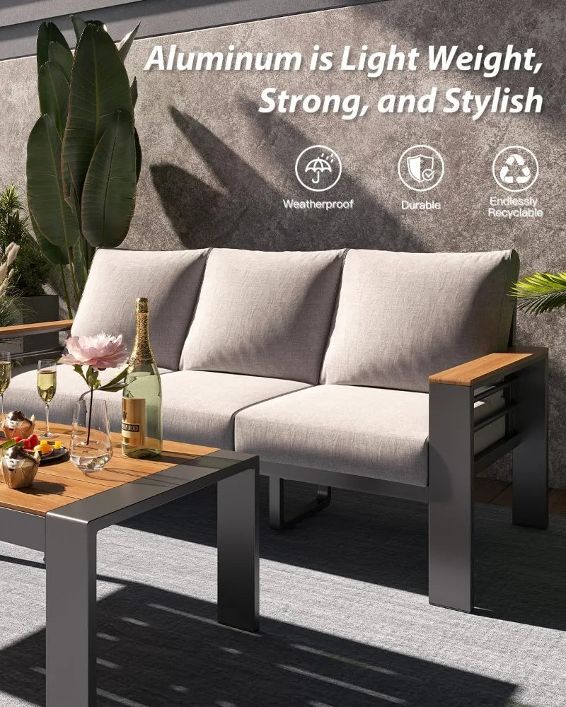 Aluminum Outdoor Patio Furniture Set 7 Seat Sectional Coffee Table