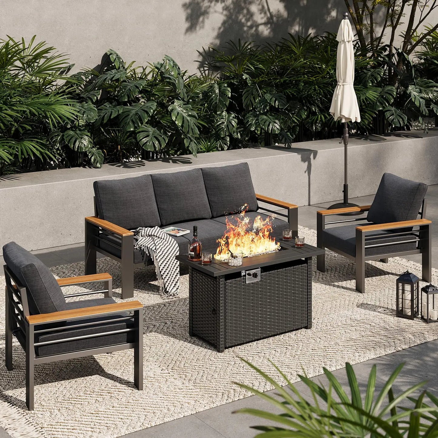 Aluminum Outdoor Patio Furniture Set 7 Seat Sectional Coffee Table