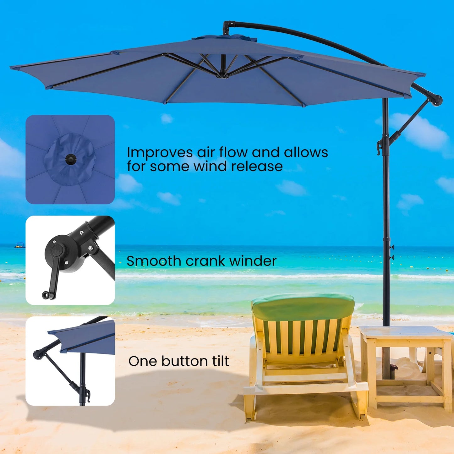 JHK Outdoor Patio Cantilever Umbrella Easy Tilt UV Protection