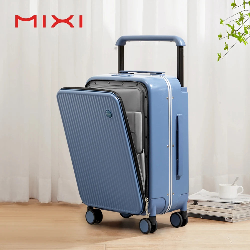 Mixi Front Laptop Pocket Suitcase Aluminum Frame Carry On Luggage