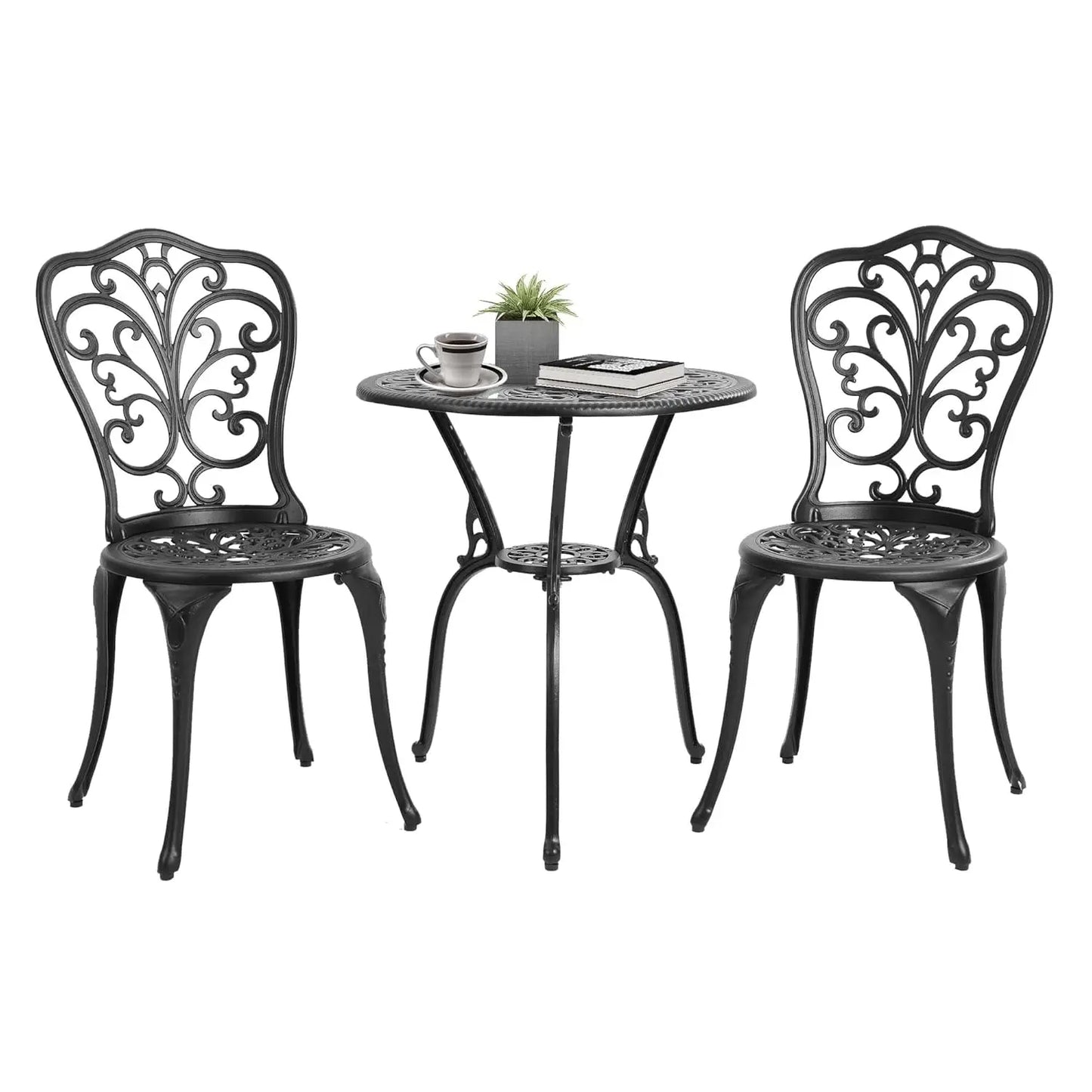 Bistro Table And Chairs Outdoor Patio Set Cast Aluminum Rose Pattern