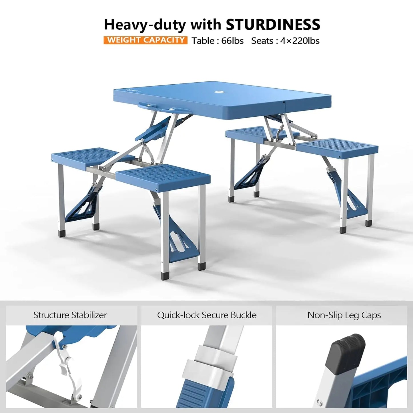 Aluminum Folding Camping Table Set With 4 Seats Umbrella Hole