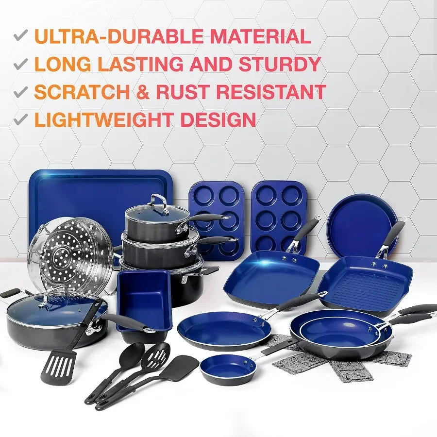 Sapphire UltraClad 24 Piece Induction Cookware Set Nonstick Pots and Pans
