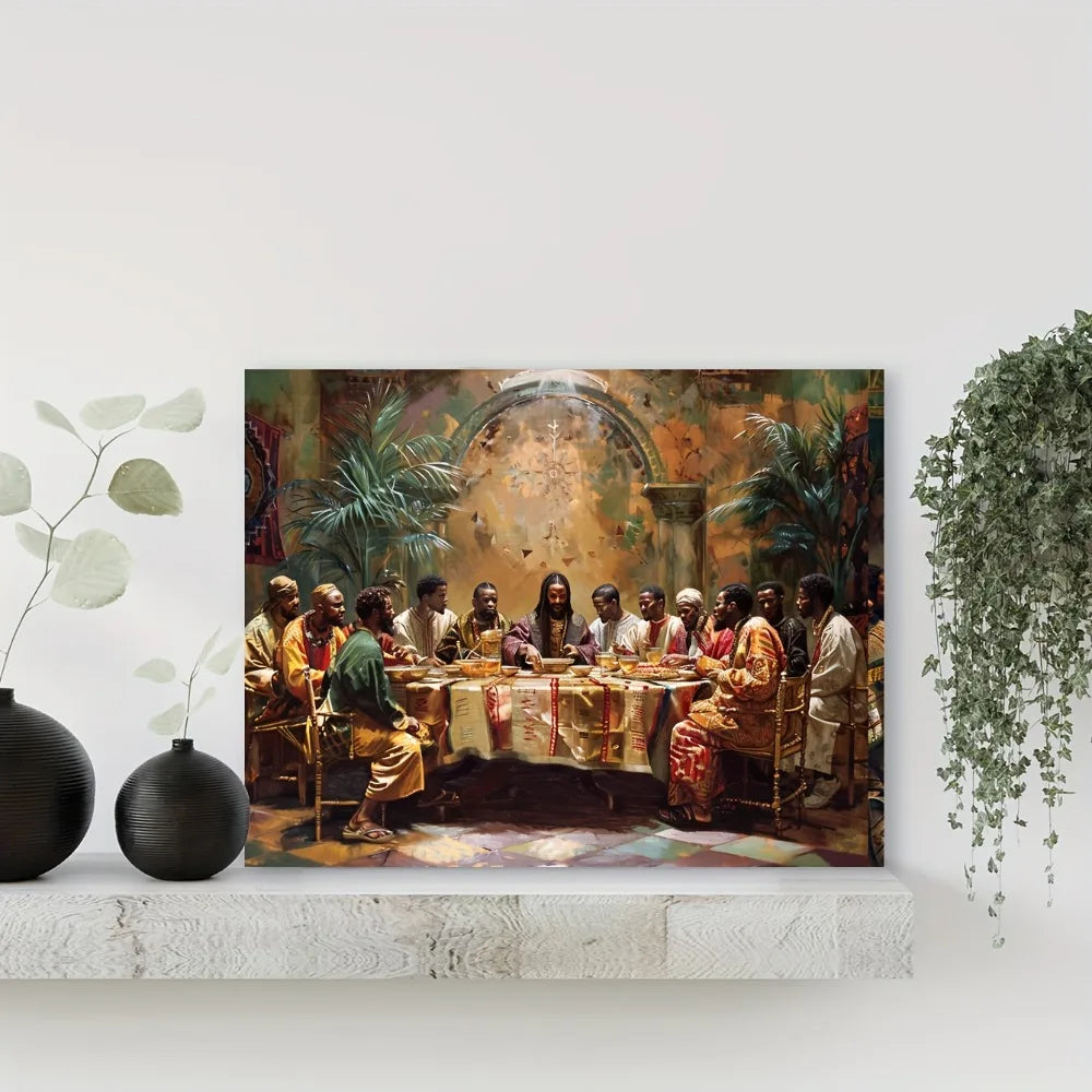 Last Supper Canvas Mural In Wood Frame For Home Decor