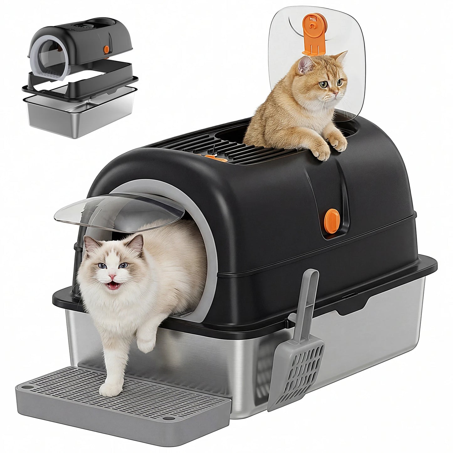 JHK Stainless Steel Cat Litter Box Enclosed For Big Cats