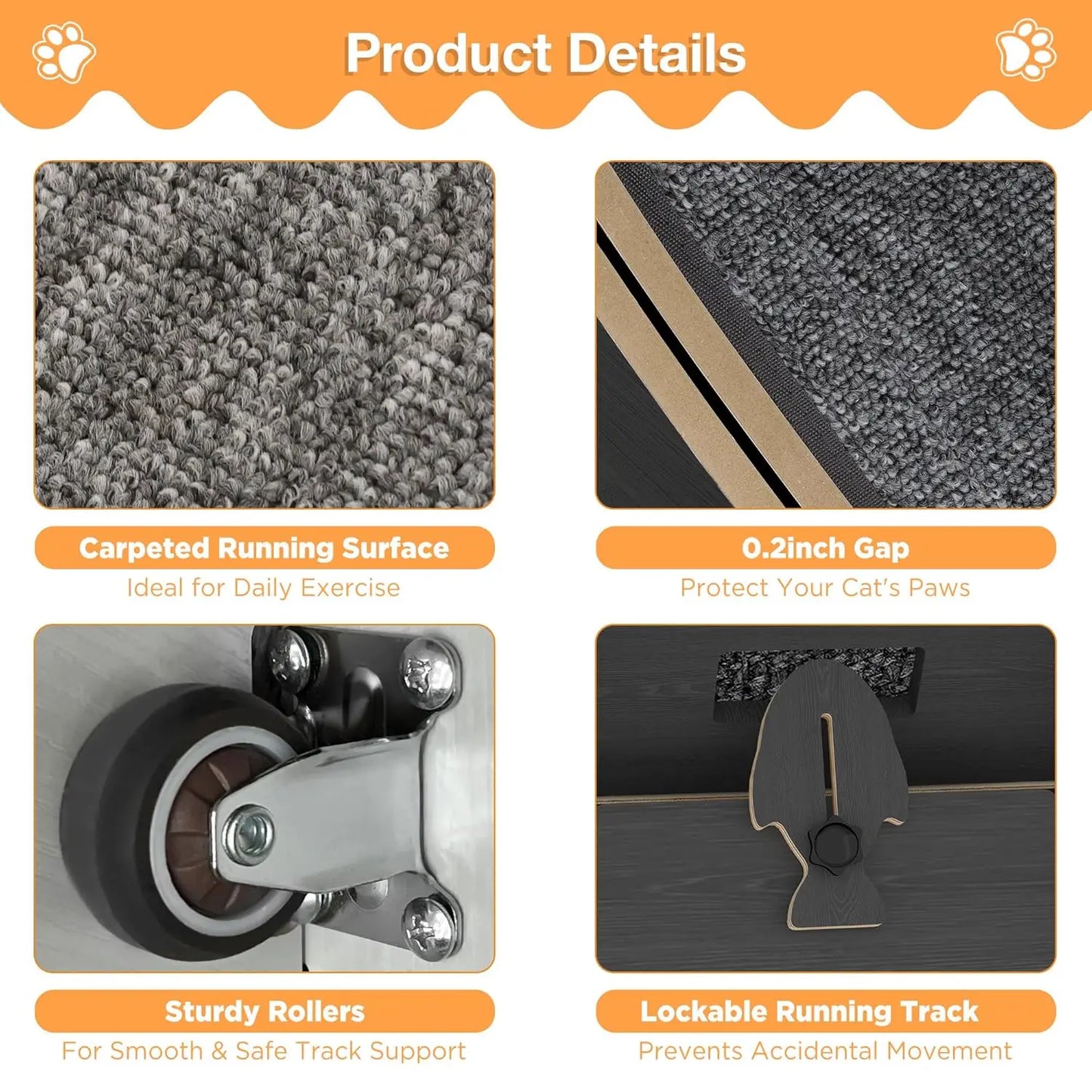 Cat Exercise Wheel Indoor Quiet Treadmill With Detachable Runway