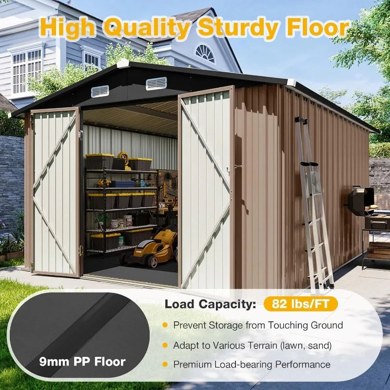 Durable Galvanized Steel Outdoor Shed With Floor And Lockable Doors