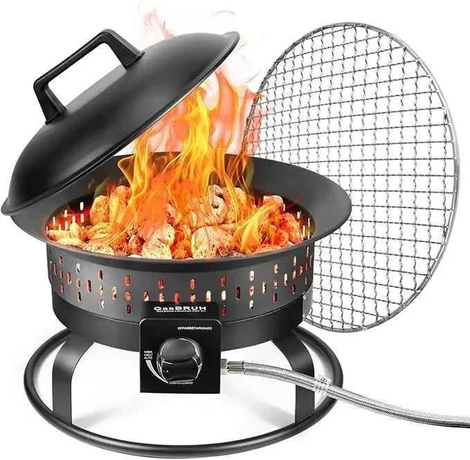 Outdoor Portable Propane Fire Pit With Grill And Carry Handle