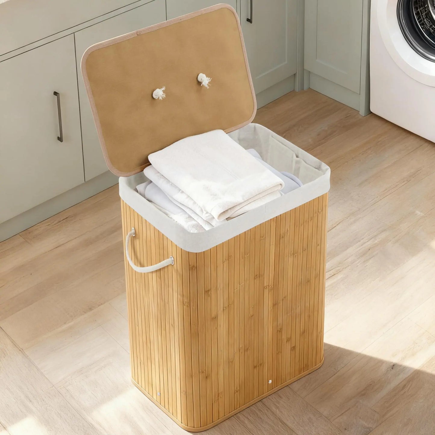 HiMISSCN Bamboo Laundry Hamper with Removable 4-Section Liner