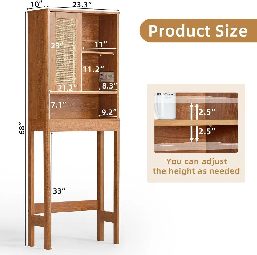XMSJ Over Toilet Storage Cabinet Rattan Sliding Door Bathroom Organizer