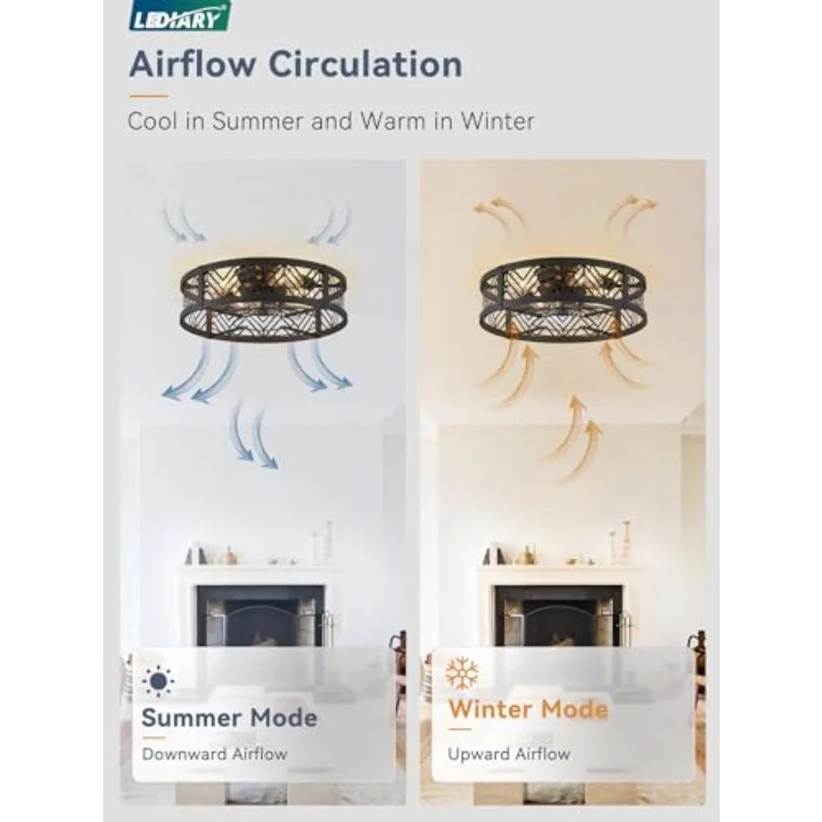 Caged Ceiling Fan With Light Low Profile Bladeless For Bedroom