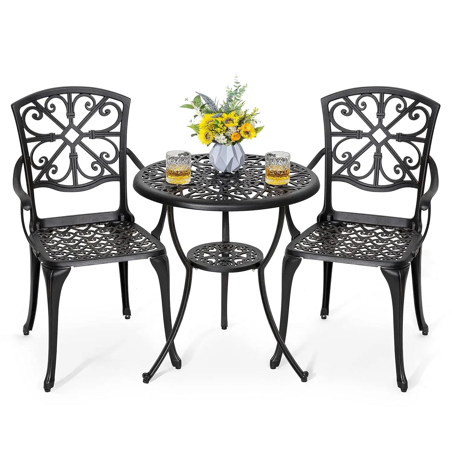 Outdoor Cast Aluminum Bistro Set 3 Piece Patio Table Chairs