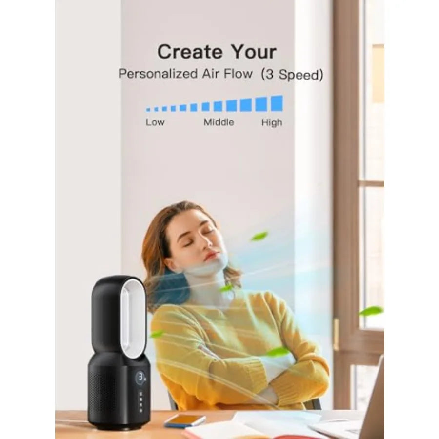 Bladeless Desk Fan With 3 Speeds And Night Light For Personal Use