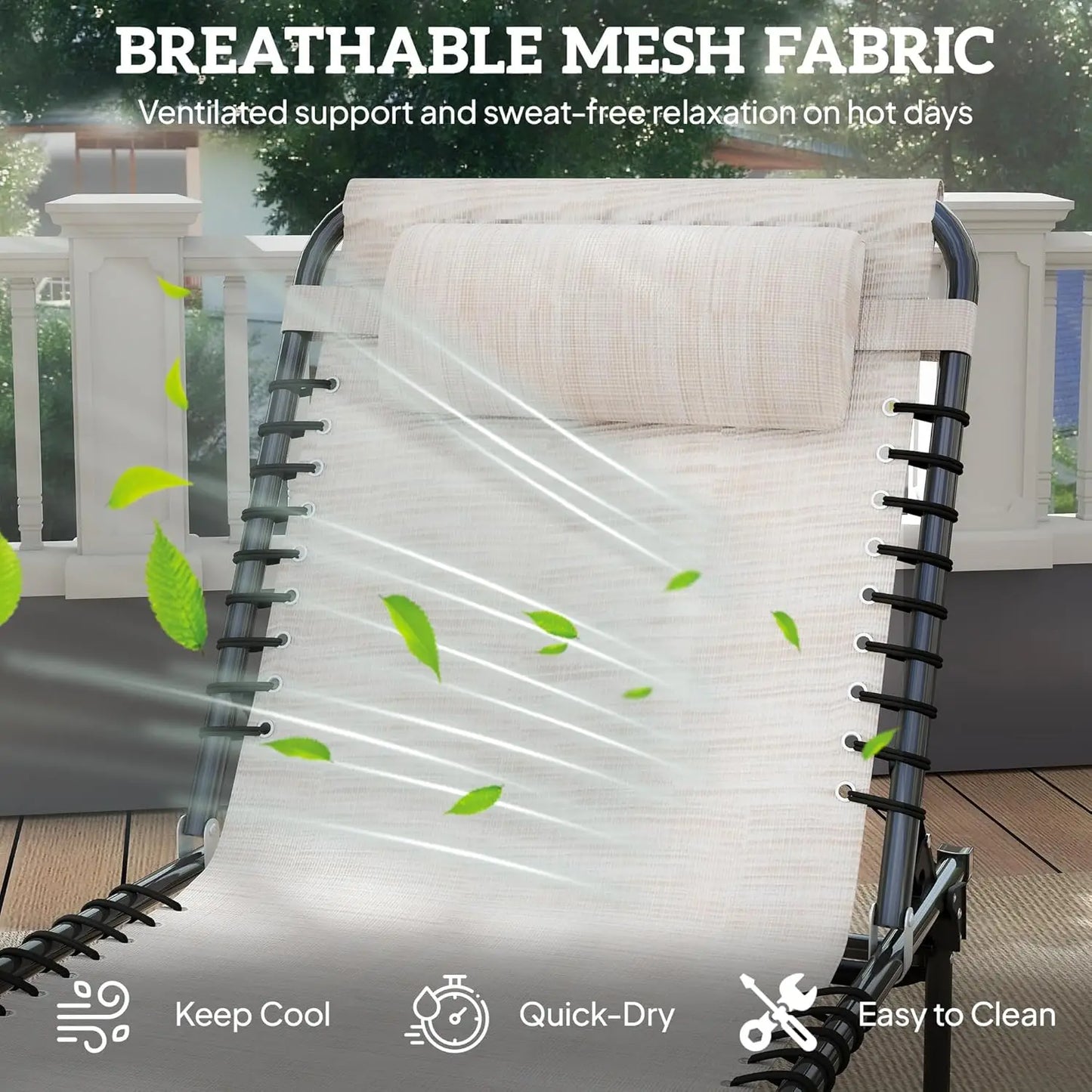 Folding Chaise Lounge Chair Outdoor Sun Lounger With Reclining Back