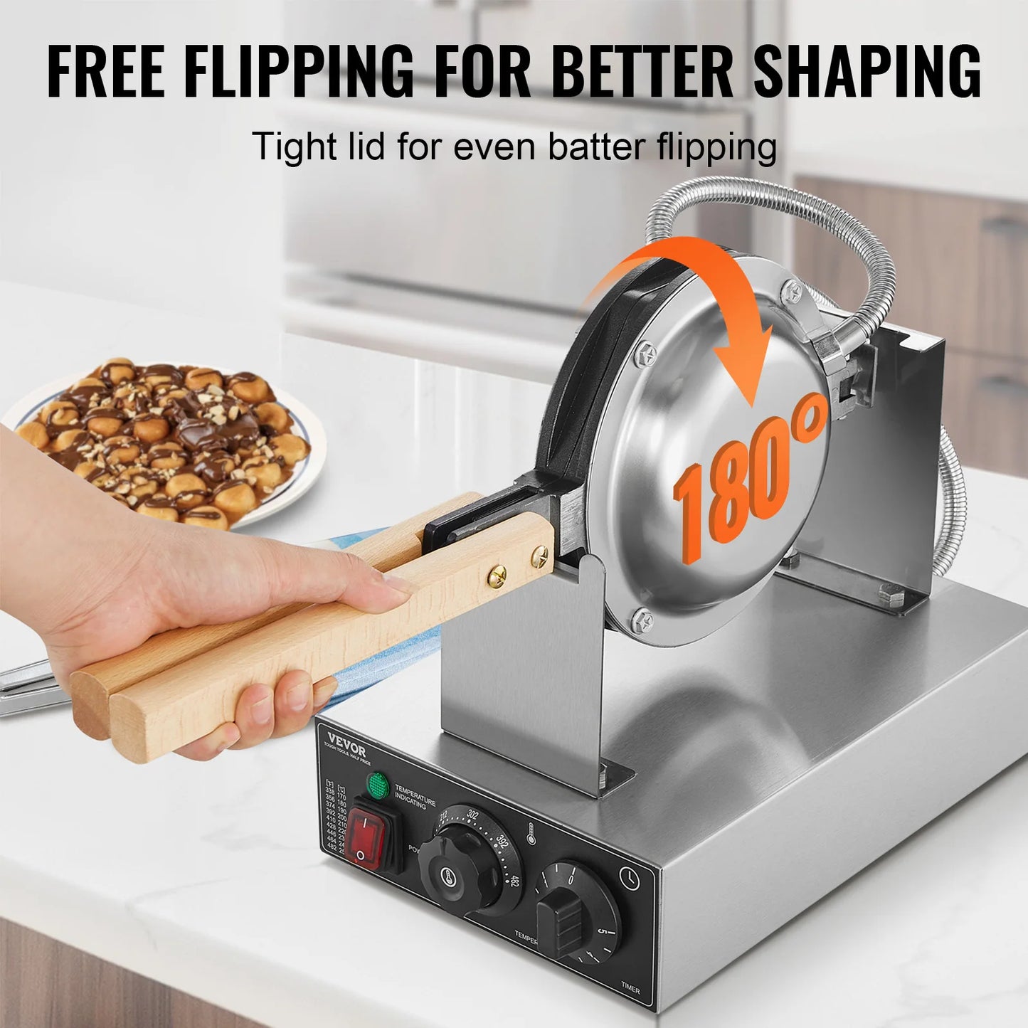 SucceBuy Commercial Egg Bubble Waffle Maker 1000-1500W Rotatable