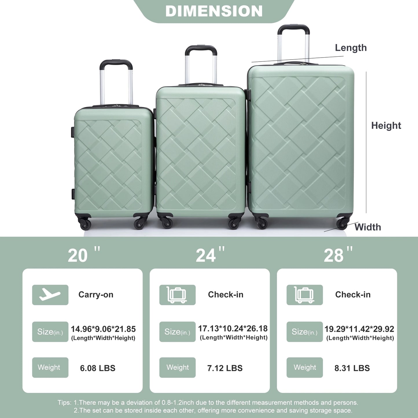 TravelhouseCN Luggage Set 3 Piece Double Spinner ABS Hard Case