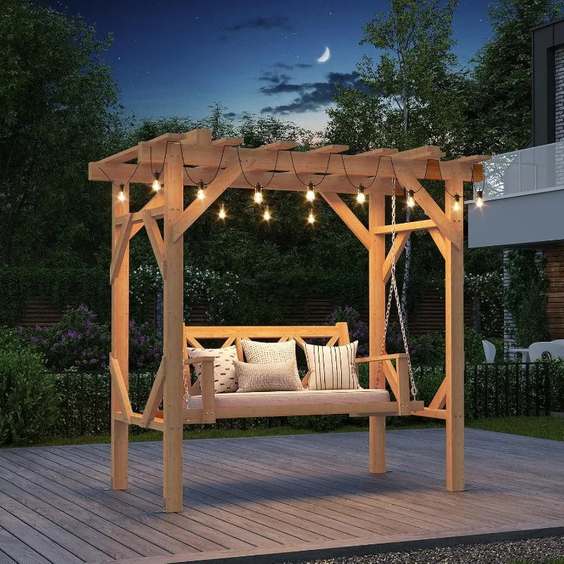 YTYIN Cedar Wood Outdoor Pergola Swing Bench With Canopy