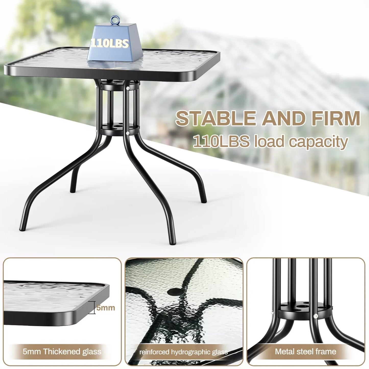 Patio Dining Set 5 Pieces Outdoor Metal Table With Textilene Chairs