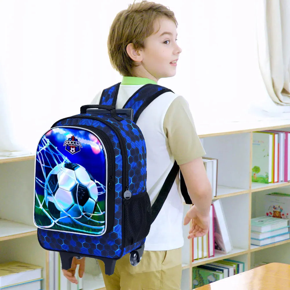 NONECN Rolling Backpack 3pcs Kids Wheeled Bookbag with Lunch Bag