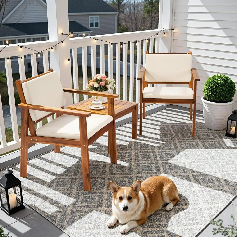 Flamaker Acacia Wood Patio Furniture Set With Cushions