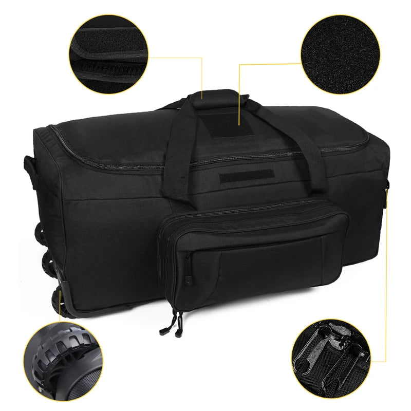 QCN Tactical Rolling Duffel Bag Luggage For Travel And Hiking