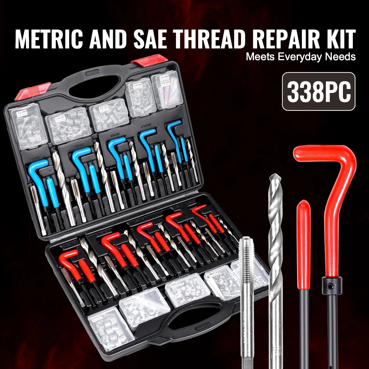 SucceBuy Helicoil Thread Repair Kit SAE Metric Rethreading Tool Set