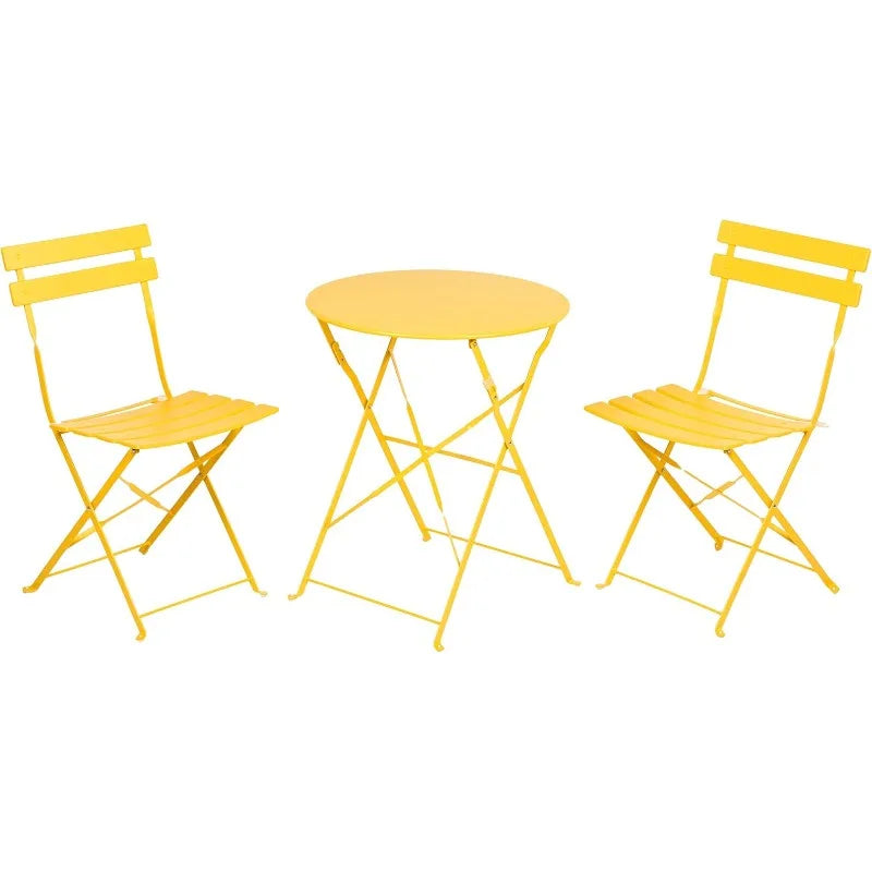 Three Piece Folding Outdoor Bistro Set With Steel Frame