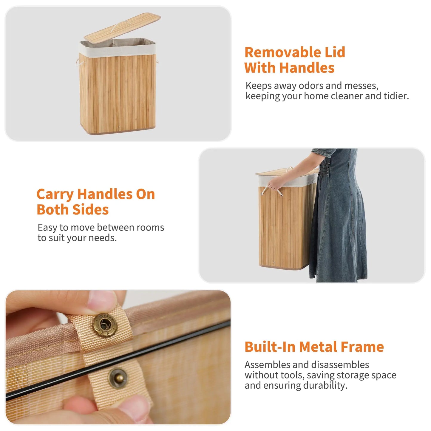 HiMISSCN Bamboo Laundry Hamper with Removable 4-Section Liner