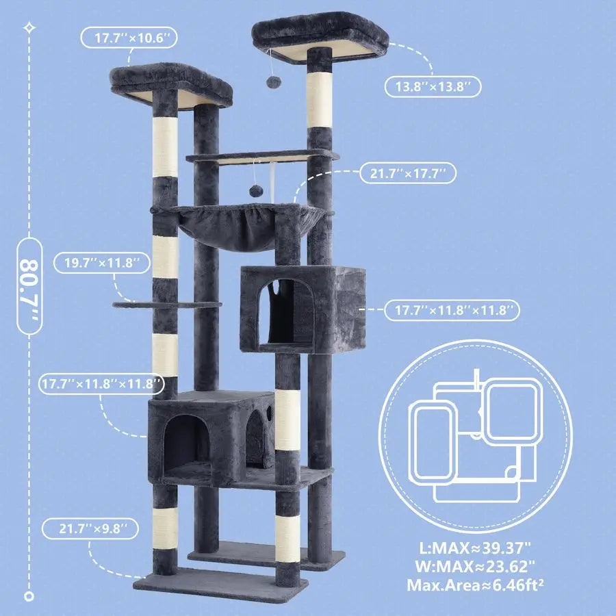 XMSJ Cat Tree Tower With Multilevel Platforms And Condos