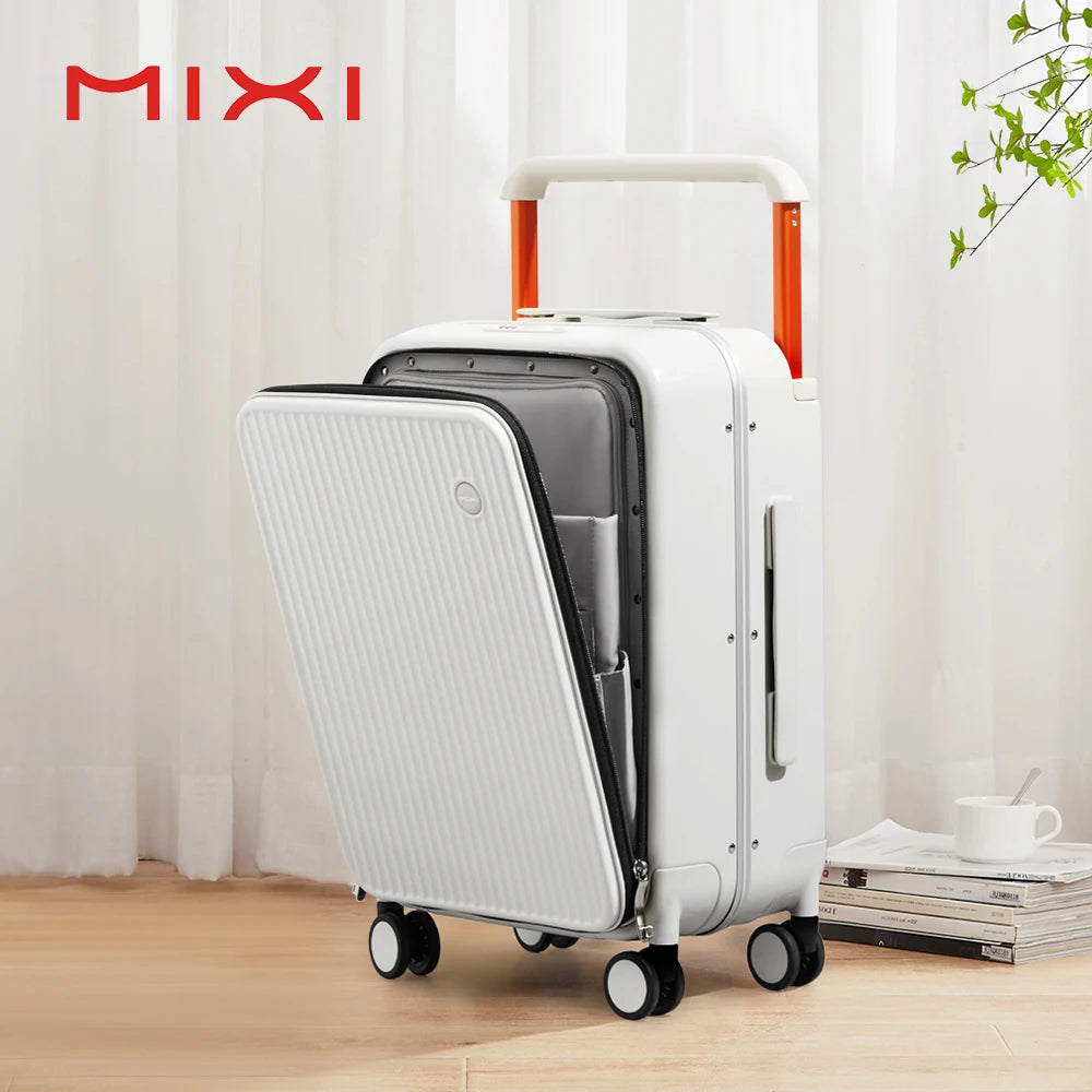 Mixi Front Laptop Pocket Suitcase Aluminum Frame Carry On Luggage
