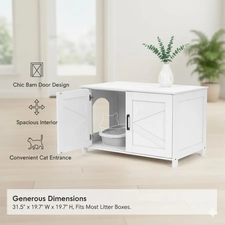 XMSJ Cat Litter Box Enclosure Wooden Washroom Cabinet Barn Door