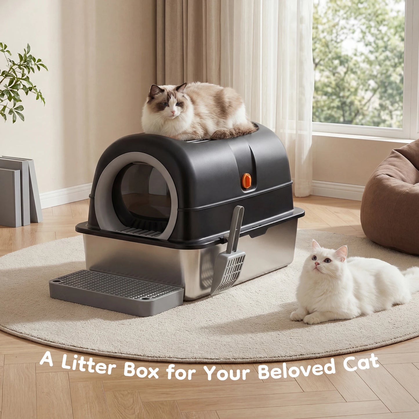 JHK Stainless Steel Cat Litter Box Enclosed For Big Cats