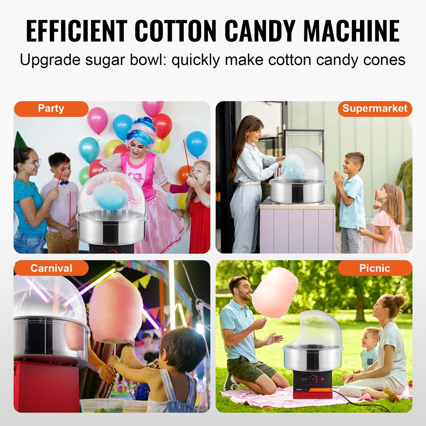 SucceBuy Commercial Electric Cotton Candy Machine With Stainless Steel Bowl