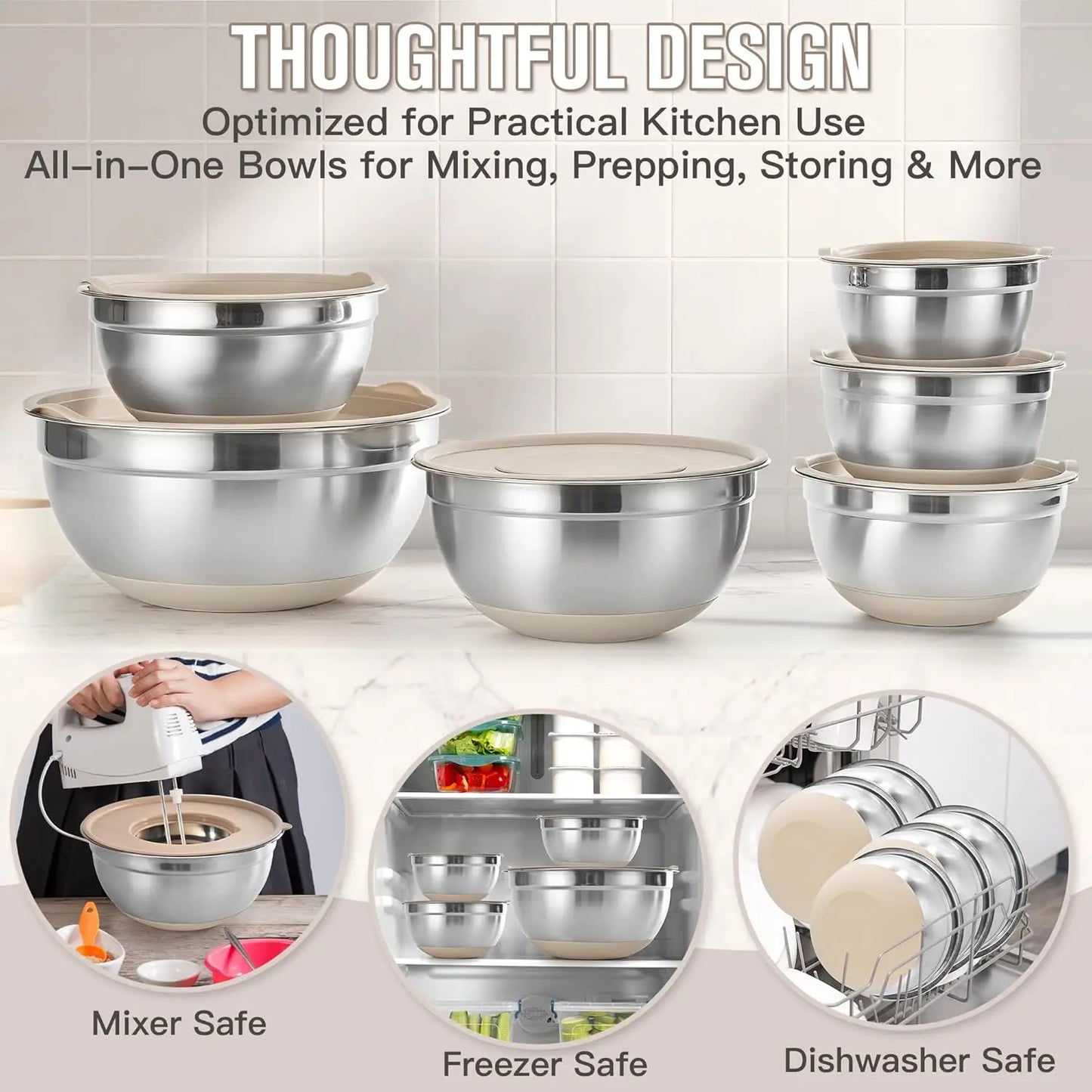 XMSJ Mixing Bowls With Lids Stainless Steel Nesting Set