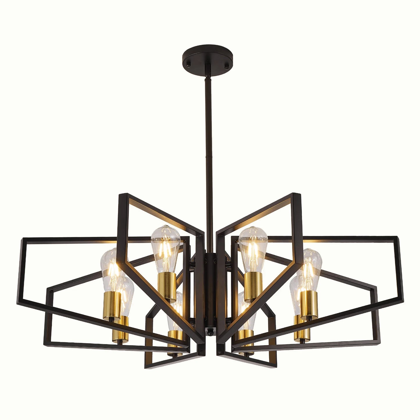 Geometric 8-Light Chandelier With Adjustable Height Iron Pendant Light