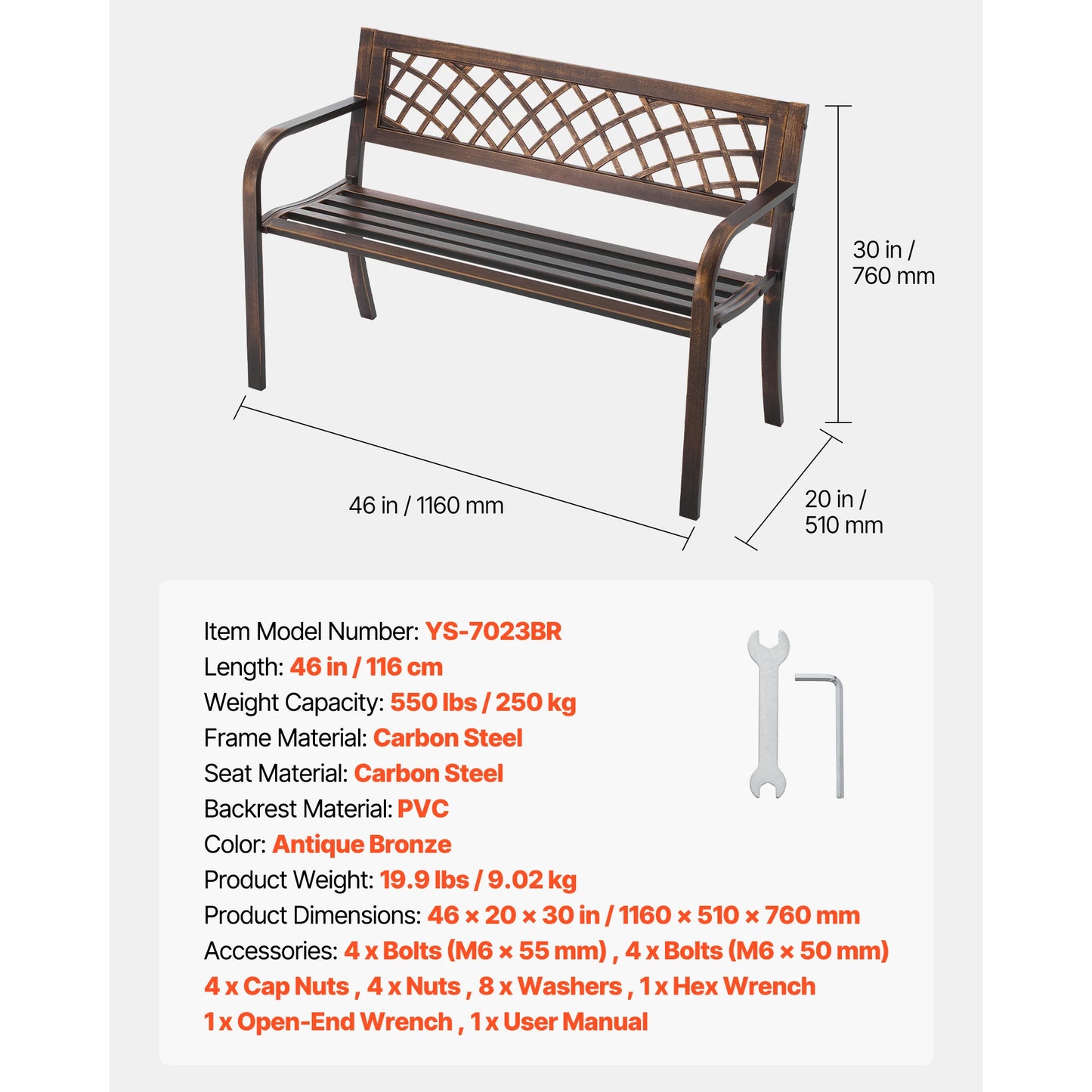 SucceBuy Outdoor Garden Bench Wood Metal Load Capacity 480 Lbs