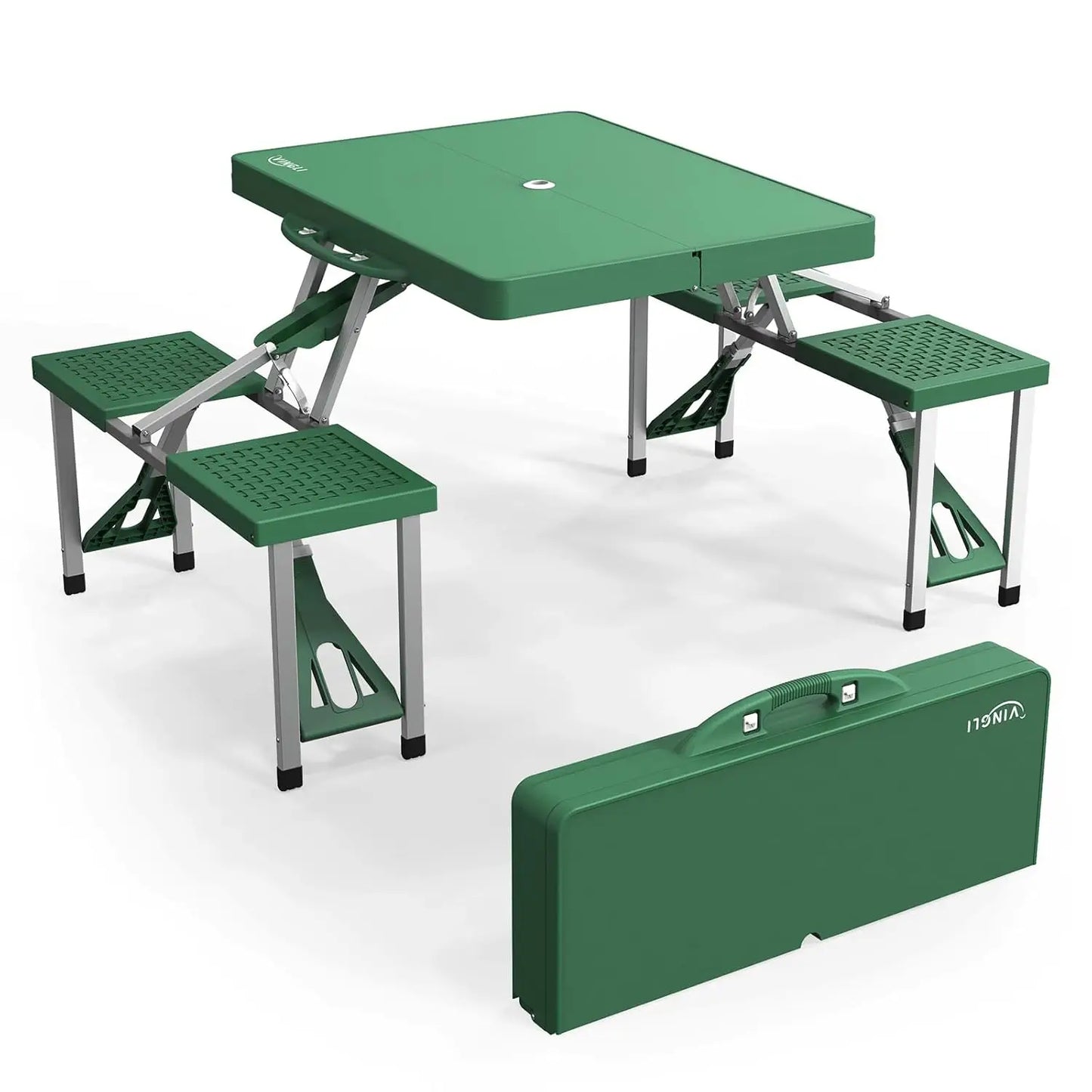 Aluminum Folding Camping Table Set With 4 Seats Umbrella Hole