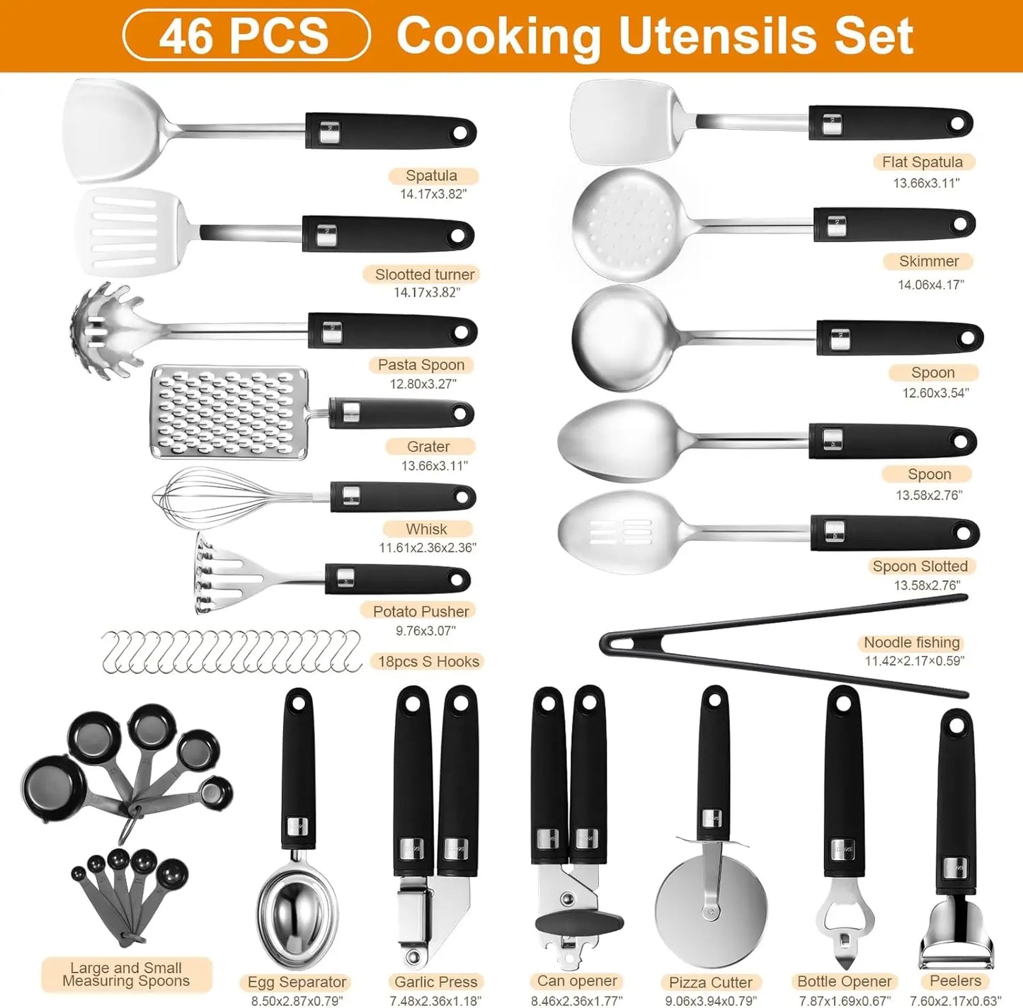 XMSJ 46 Pcs Stainless Steel Kitchen Utensils Set Essential